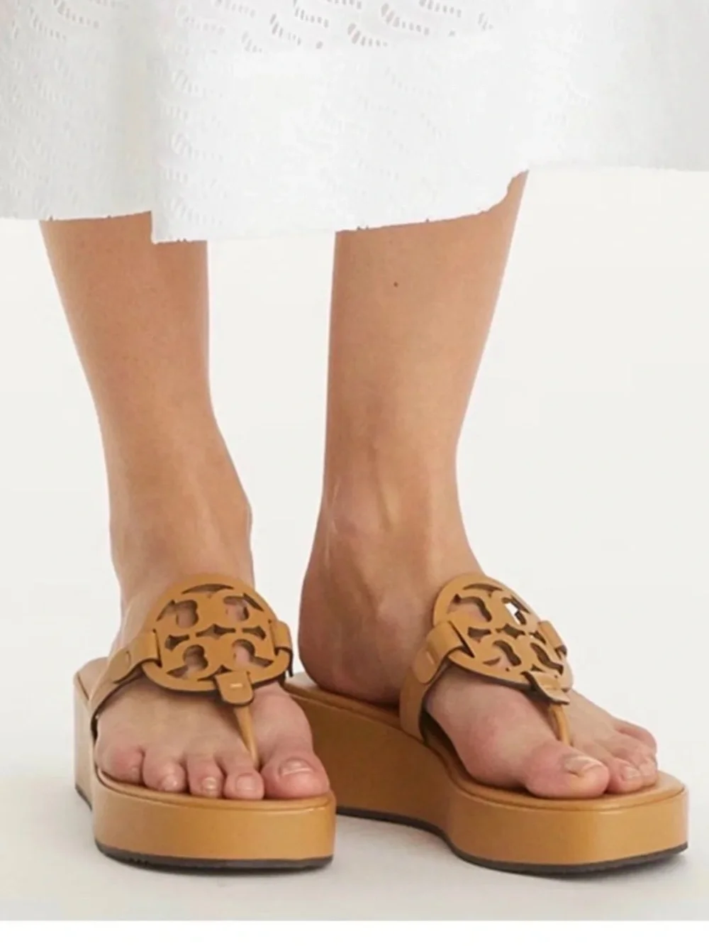TORY BURCH Miller Wedge Ginger Leather Sandals